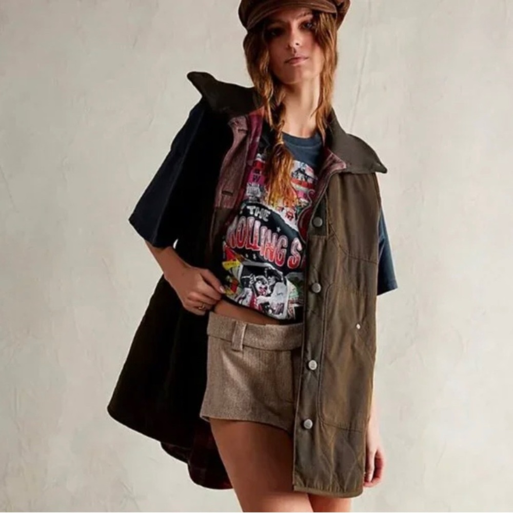 Free People We The Free Benny Waxed Olive Vest Small 100% Cotton Barn Jacket